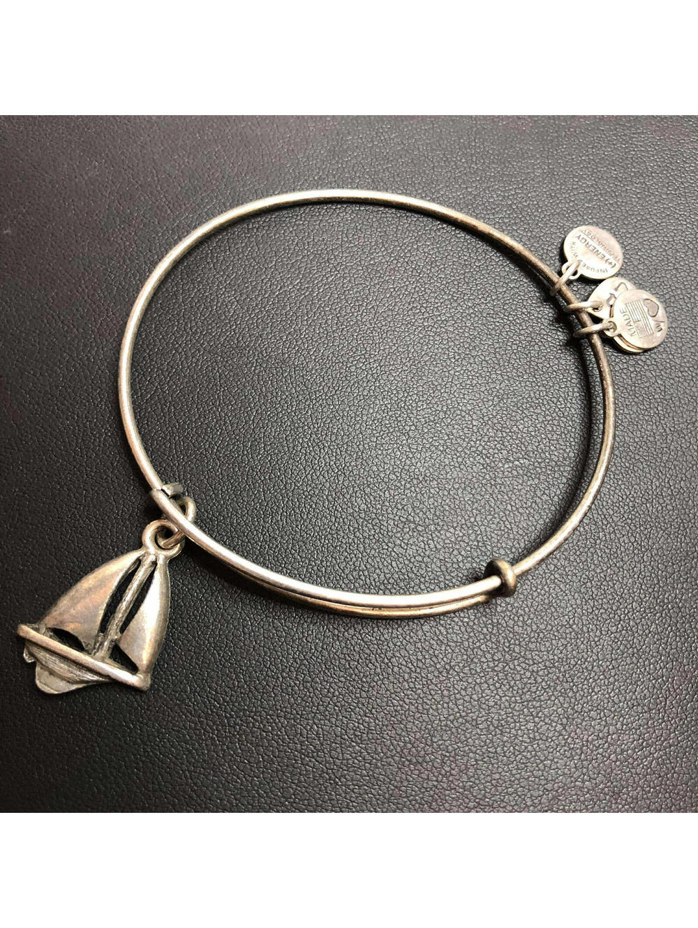 1925 Alex and Ani Sail Boat Charm Adjustable Bracelet Silver tone